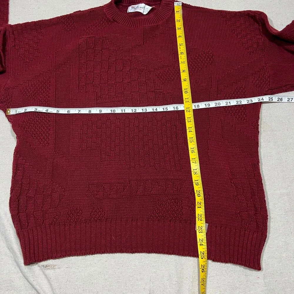 Parker of Vienna Mens‎ Burgundy Sweater Textured Geometric Crewneck Large